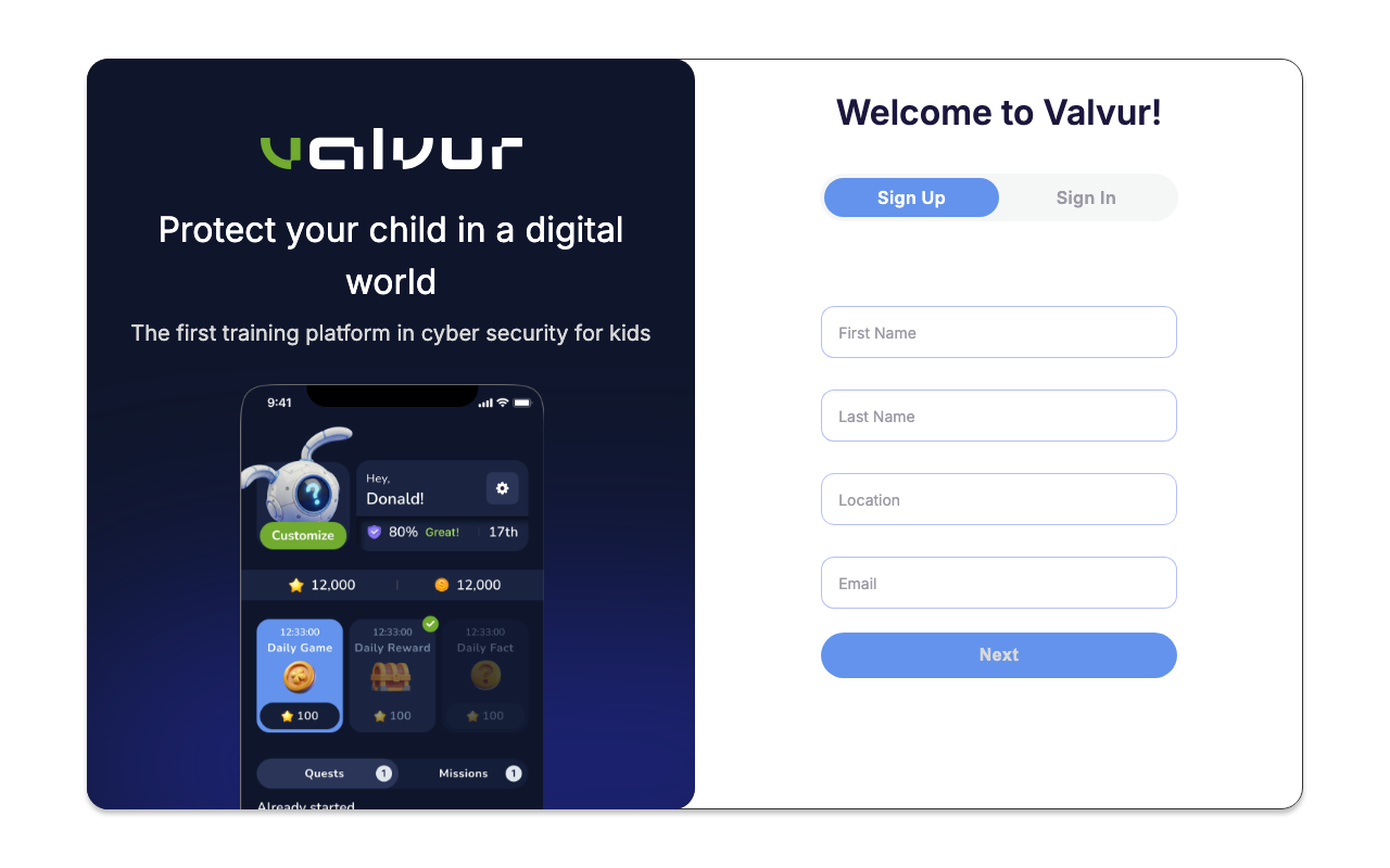 Sign-in screen at family.valvur.gg